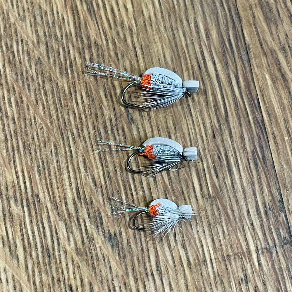 Tan BB Foam Gurgler flies Shadow Flies   