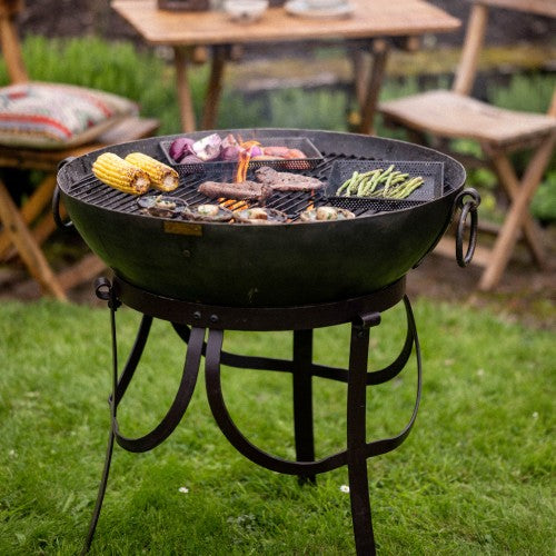 80cm Wilstone Kadai Fire Bowl with high and low stand Fire Pit kadai