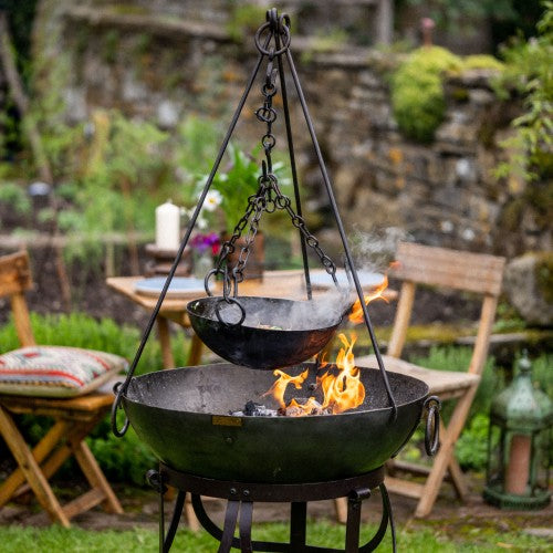 80cm Wilstone Kadai Fire Bowl with high and low stand Fire Pit kadai