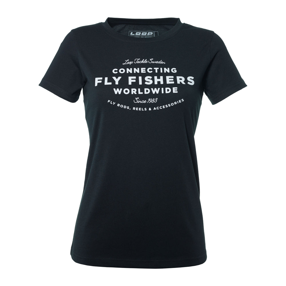 Womens Connecting Flyfishers T-shirt, Black Variable LOOP Tackle S